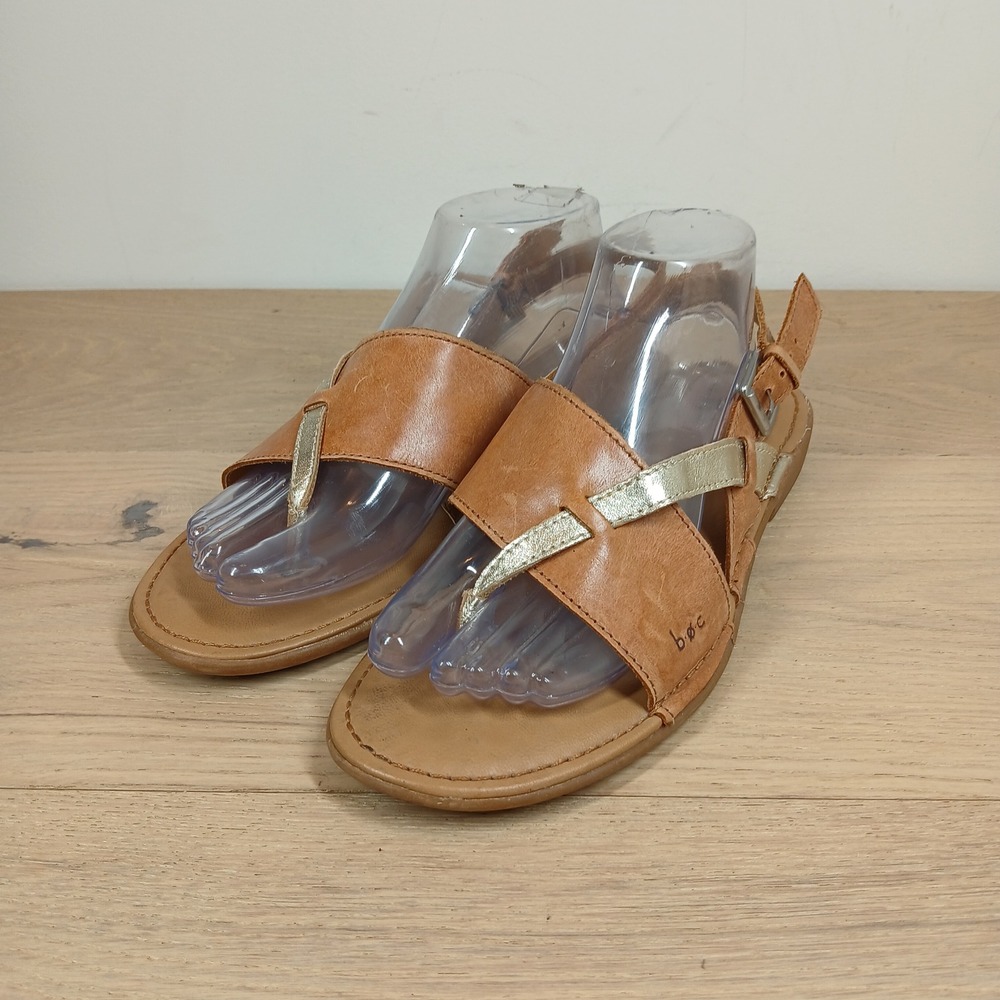 b.o.c. Born Concept Sandals Womens 9 Tan Leather Metallic Gold Slingback Flat